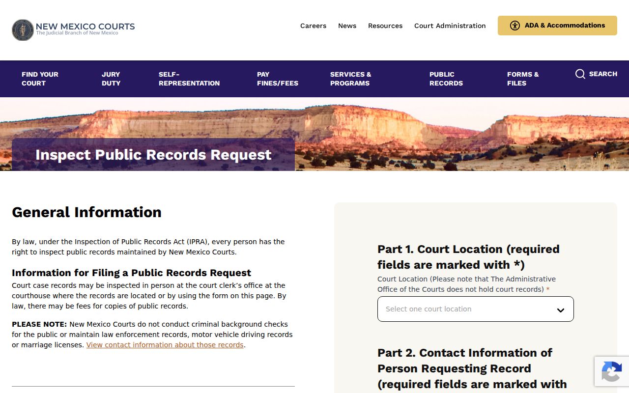 Blank New Mexico judicial search fields for Hidalgo County warrant lookup