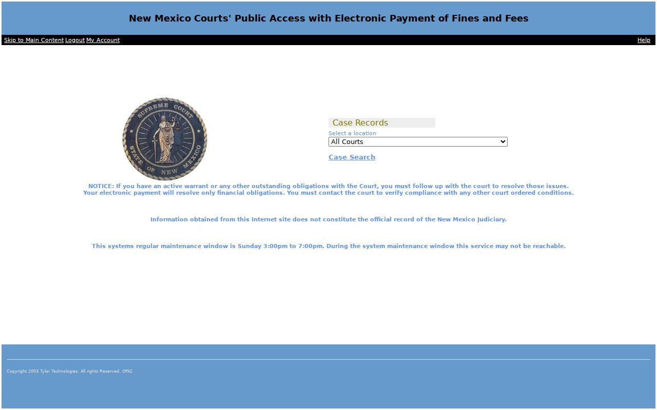 New Mexico court public access payment notice for Hidalgo County traffic warrants