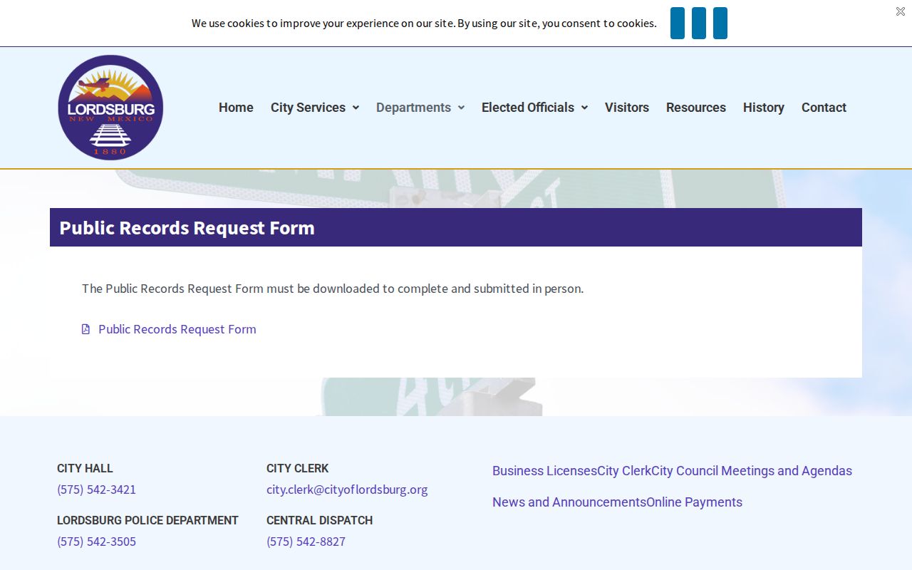 Lordsburg in-person public records submission for municipal warrant records